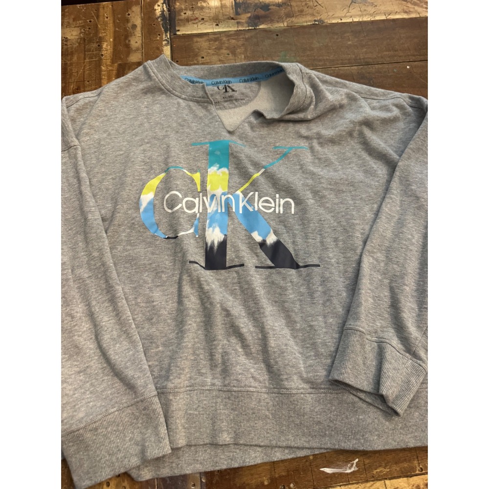 Calvin Klein Jeans Womens XXL Grey Tie Dye Logo Sweatshirt Pullover Crewneck